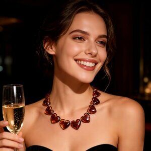 Heart Choker Necklace for Women Amber Statement Puff Heart Necklace Colorful